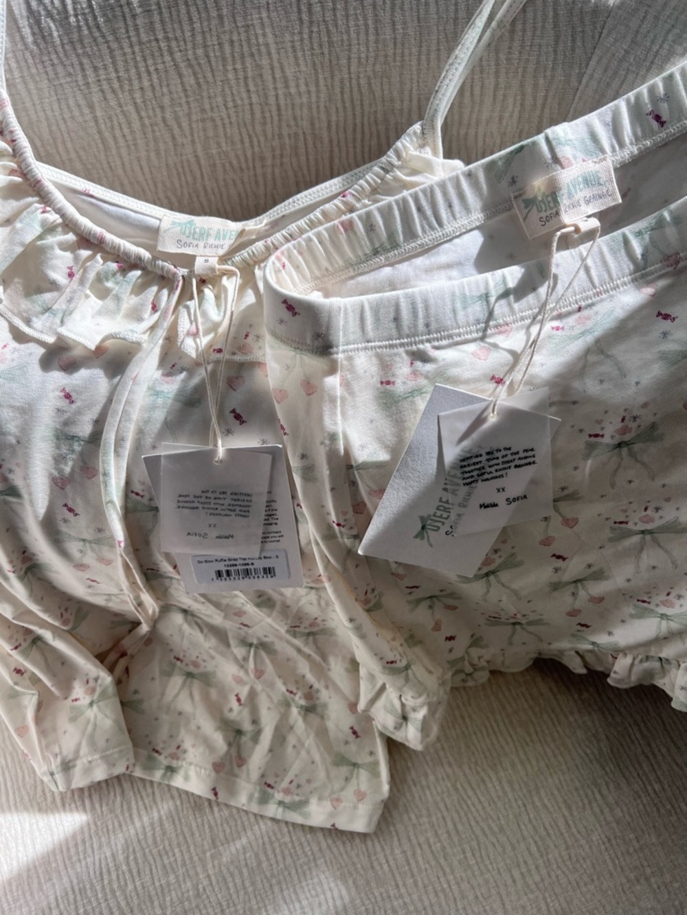 Djerf Avenue Cream Floral Ruffle Cami & Shorts Pajama Set - Picture 2 of 6